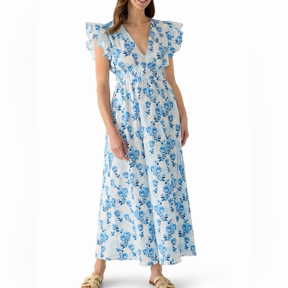 Sail to Sable Blue Floral V-Neck Maxi Dress